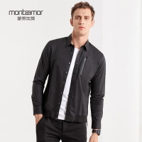 蒙蒂埃莫(monteamor)都市风趣时尚下摆螺纹棉质微弹常规版男士休闲长袖衬衫