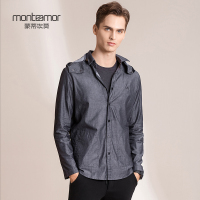 蒙蒂埃莫(monteamor)意式时尚全棉柔感仿牛仔常规版男士休闲连帽长袖衬衫