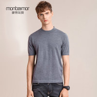 蒙蒂埃莫(monteamor)简约时尚个性净色羊毛半高领薄款中袖套头衫男士毛衣