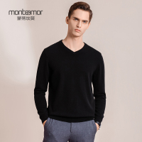 蒙蒂埃莫(monteamor)简约V领时尚纯色套头羊毛衫男士毛衣