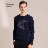 蒙蒂埃莫(monteamor)时尚动感绣花羊毛男士圆领套头长袖男士毛衣