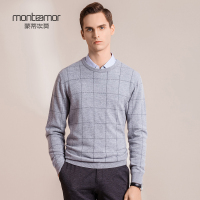 蒙蒂埃莫(monteamor)经典格纹舒适羊绒羊毛男士圆领套头毛衣