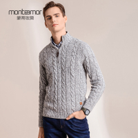 蒙蒂埃莫(monteamor)温暖舒适户外立领半开胸粗针羊毛男士套头毛衣