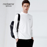 蒙蒂埃莫(monteamor)净色百搭男士精致印花日常简约弹力半高领长袖T恤