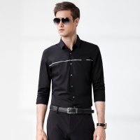 蒙蒂埃莫(monteamor)都市时尚长绒棉前胸压胶微弹修身版男士长袖衬衫