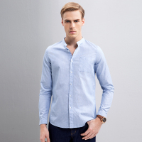 蒙蒂埃莫(monteamor)都市时尚立领仿麻感细条纹全棉修身版长袖衬衣