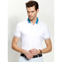 蒙蒂埃莫平静海洋撞色扁机领精致绣花男士短袖T恤