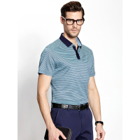 蒙蒂埃莫冰爽桑蚕丝棉芝麻点条纹提花撞色翻领T恤