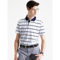 蒙蒂埃莫商务经典格纹含桑蚕丝撞色翻领短袖T恤