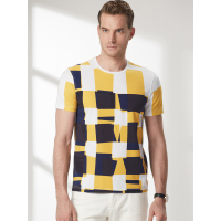 蒙蒂埃莫清爽休闲撞色几何形色块大方舒适男装短袖圆领T恤