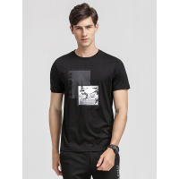 蒙蒂埃莫纯棉舒适个性照片艺术印花男士短袖圆领T恤