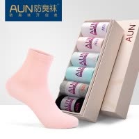 AUN防臭袜子女袜秋冬季女士棉质袜中筒防臭吸汗袜子女棉袜四季