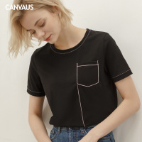 2019夏季新款短袖T恤女宽松小圆领休闲黑F女T恤K1057A