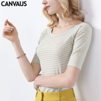 夏季新款女装时尚条纹圆领修身淑女短袖女士T恤K1007