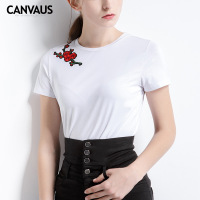 夏季新款绣花显瘦修身 短袖圆领女式T恤女装P138A