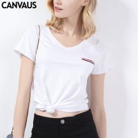 夏季新款女装修身显瘦纯色V领 短袖女士T恤K250A