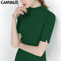 春秋新款时尚纯色修身半高领短袖 T恤女装K147A