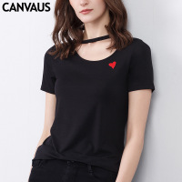 女装T恤新款气质镂空刺绣纯色莫代尔短袖T恤女K249A