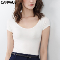 夏季新款时尚纯色百搭修身V领短袖 女式T恤女装