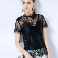 蕾丝衫女短袖内搭纱打底衫勾花镂空透视性感雷丝上衣女