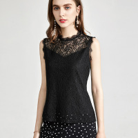 睫毛花边无袖蕾丝衫女装2019款夏白色仙气镂空雷丝上衣