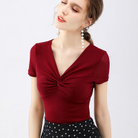 女装v领短袖T恤女纱打底衫2019夏款纯色半袖衫潮