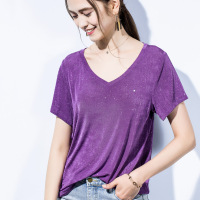 短袖T恤女宽松女装2019款夏天基础款韩版纯色半袖v领上衣女