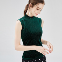 【秋上新7.25】半高领无袖背心女秋款女装外穿T恤女半高领打底衫女薄款丝绒上衣