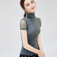 【秋上新7.25】高领ins潮短袖女夏季女T恤秋款女装2019透视小款上衣纱打底衫