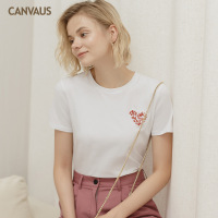 夏新款宽松胸章印花心形图案INS短袖小心机短袖T恤女P167A