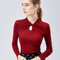 圆领打底衫女2019秋冬薄款内搭长袖镂空上衣设计感女小众心机T恤