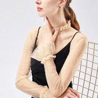 木耳边半高领蕾丝打底衫女秋冬小衫内搭2019年喇叭袖网纱仙气上衣