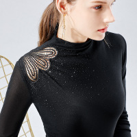 黑色半高领打底衫女2019秋冬内搭长袖蝴蝶结设计感女小众镂空上衣