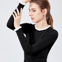 木耳边打底衫女秋冬黑白撞色圆领上衣2019年小衫女春秋洋气