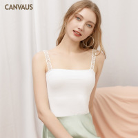 新款棉质一字领织带字母外穿内搭打底吊带小背心女潮V156