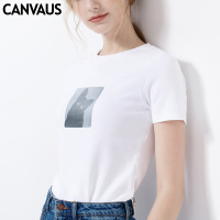 夏装新款时尚小猫印花圆领短袖纯棉T恤女装