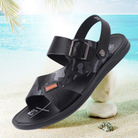 华伦世家(Valln Family)简约二层牛皮（除牛反绒）18年夏新品拖鞋日常休闲沙滩鞋露趾凉拖鞋