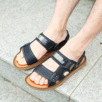 华伦世家(Valln Family)简约二层牛皮（除牛反绒）18年新款 男士时尚百搭休闲鞋两用凉鞋沙滩鞋