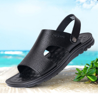 华伦世家(Valln Family)简约二层牛皮（除牛反绒）新款男士秋牛皮休闲沙滩鞋露趾休闲凉拖鞋