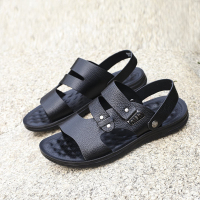 华伦世家(Valln Family)简约二层牛皮（除牛反绒）男士牛皮凉鞋沙滩鞋露趾休闲两用凉拖