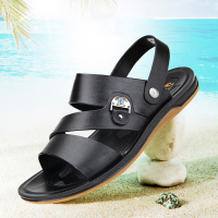 华伦世家(Valln Family)简约二层牛皮（除牛反绒）露趾清凉透气沙滩鞋牛皮休闲凉鞋男鞋18年新款