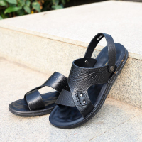 华伦世家(Valln Family)简约二层牛皮（除牛反绒）18年新款 牛皮舒适耐穿透气男士露趾凉拖鞋