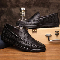 华伦世家(Valln Family)简约二层牛皮（除牛反绒）商务休闲鞋男鞋秋新款透气商务休闲凉鞋镂空男士皮鞋