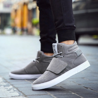 韩版高帮运动休闲鞋男时尚潮流魔术贴搭扣系带平底板鞋学生鞋