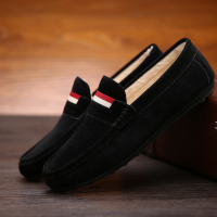 冬季加绒男鞋子保暖男士休闲皮鞋真皮英伦爸爸棉鞋懒人豆豆鞋