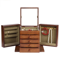 实木首饰收纳盒耳环钉坠架手饰项链戒指整理盒防尘便携饰品盒