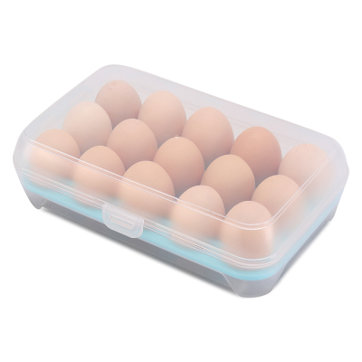 灵孜格冰箱透明鸡蛋抽屉式收纳盒神器多层冻饺子馄饨食品保鲜托盘架【鸡蛋盒15格-蓝色】