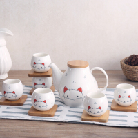 顺祥釉下手绘猫小咪礼品茶具套装夏威夷7件套 猫小咪水具7件套
