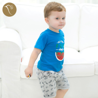 男童短袖套装卡通印花纯棉T恤婴儿宝宝短袖短裤两件套女夏季衣服