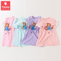 纤丝鸟2017新款儿童睡裙纯棉长袖公主裙家居服夏款薄短袖女童睡衣